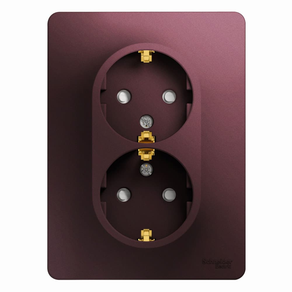 Розетка двойная с заземлением и защитными шторками Schneider Electric Glossa баклажановый цвет GSL001126