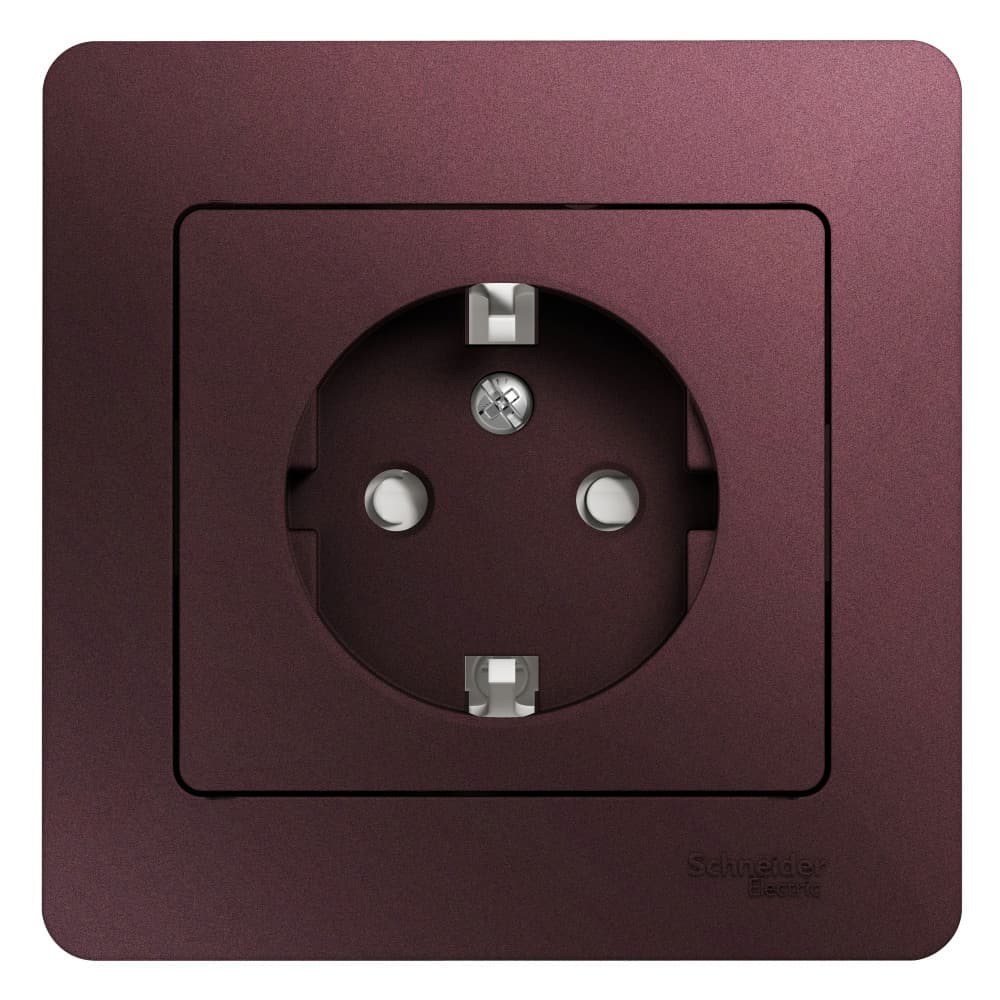 Розетка Schneider Electric Glossa баклажановый цвет с заземлением, защитными шторками и рамкой GSL001144
