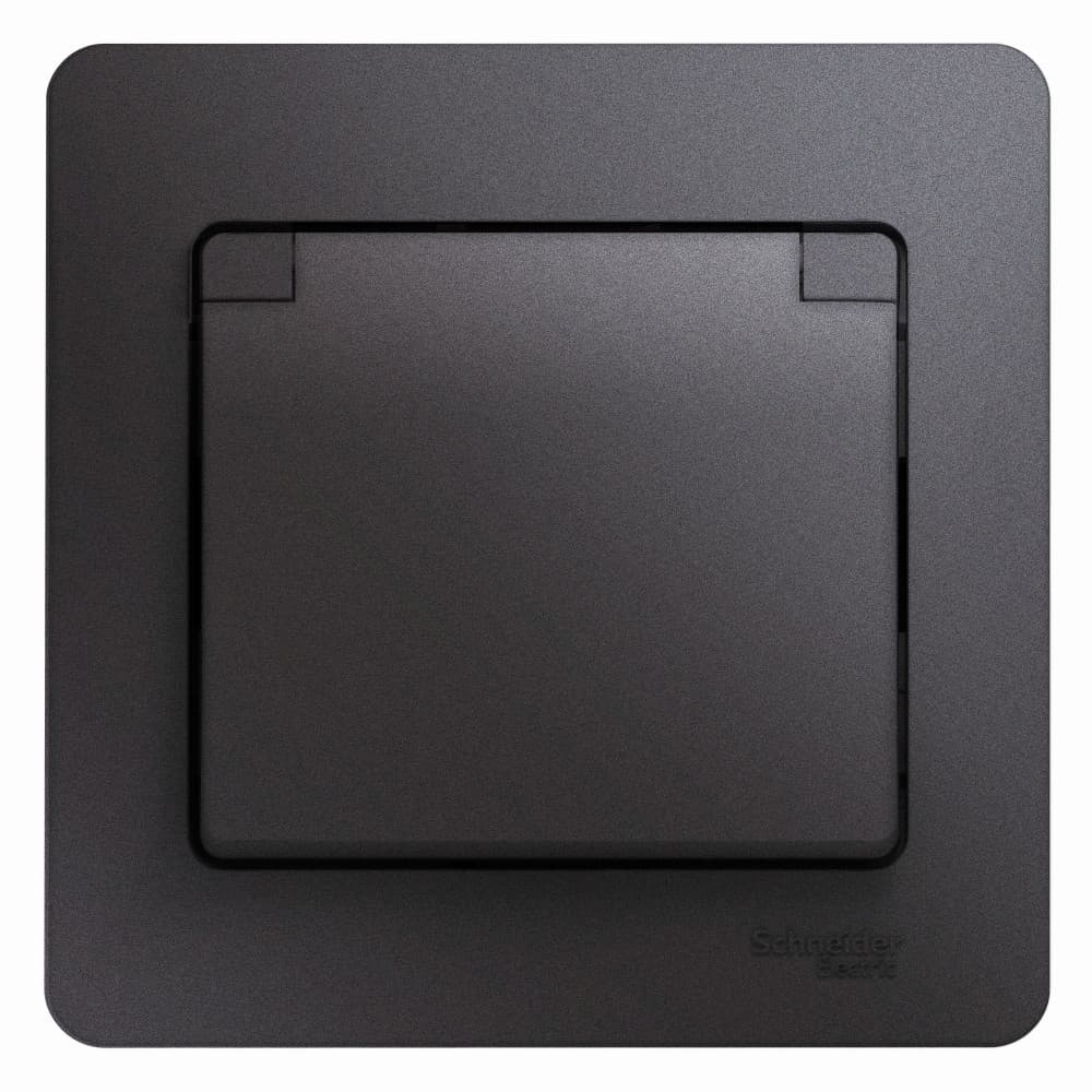 Розетка Schneider Electric Glossa цвет графит с крышкой, защитными шторками и рамкой GSL001346