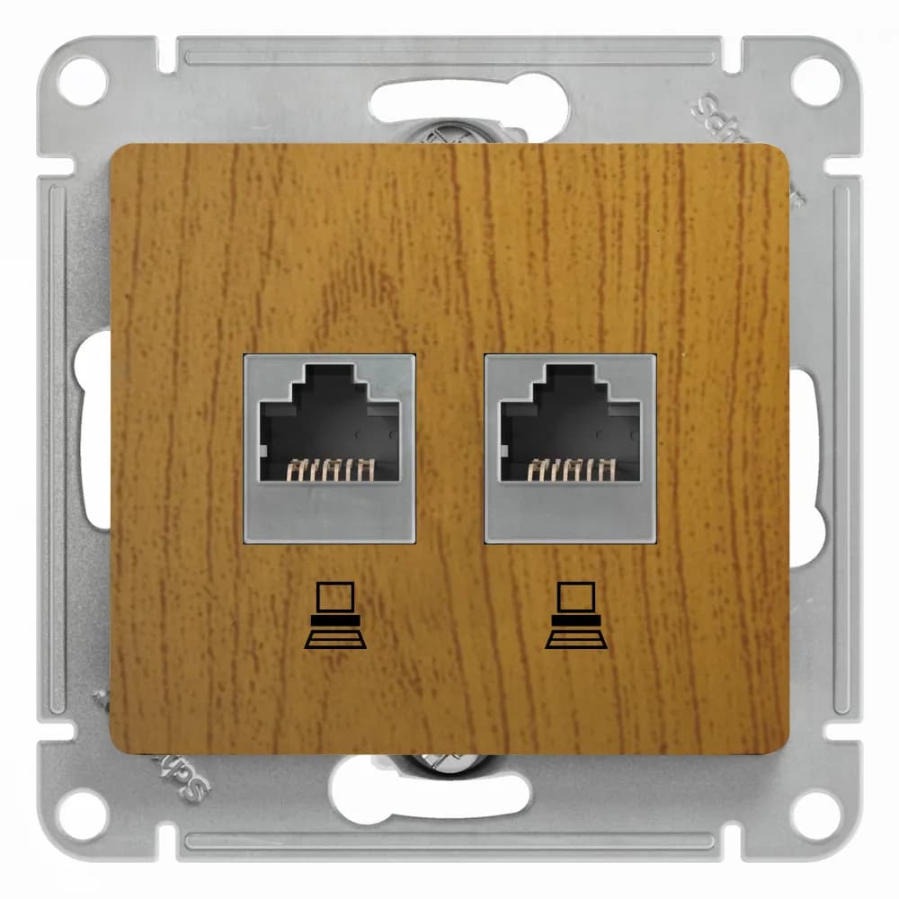 Розетка двойная компьютерная (2xRJ45) Systeme Electric (Schneider) Glossa, цвет дуб