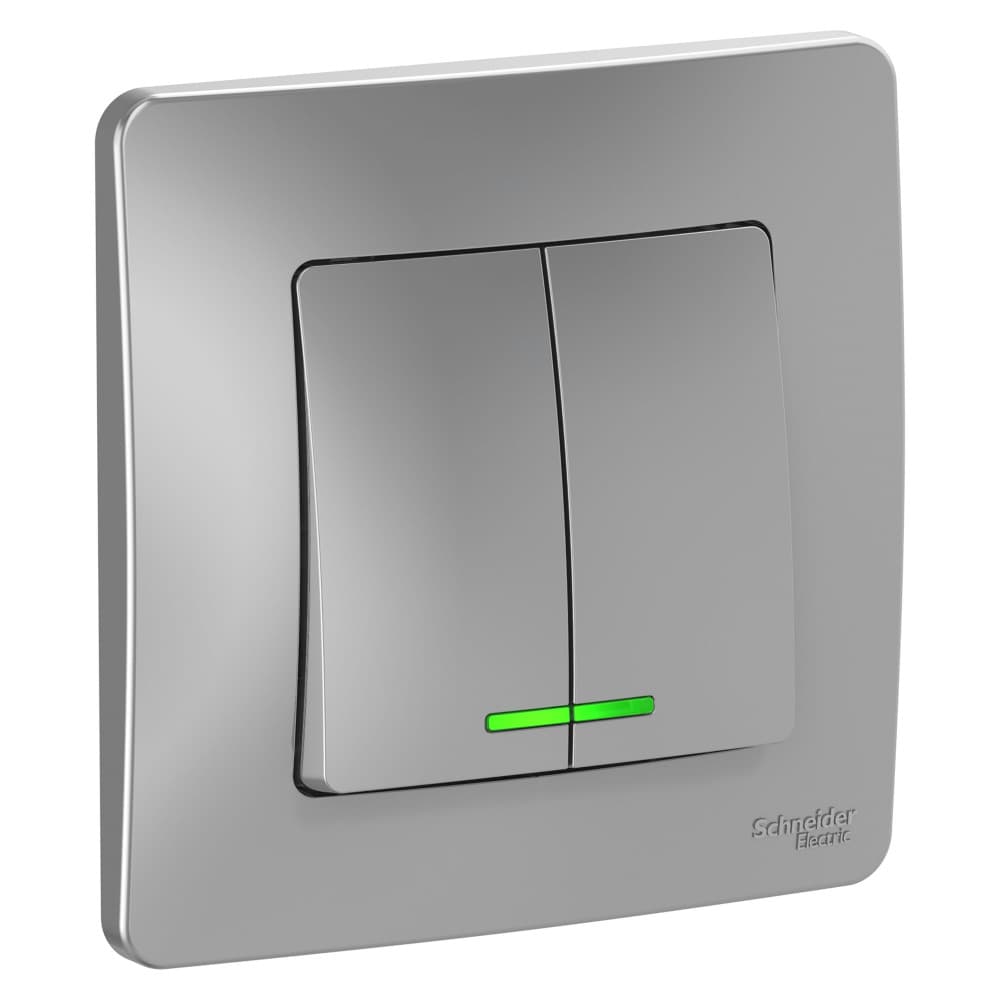 Выключатель двухклавишный с подсветкой Schneider Electric Blanca алюминий BLNVS010513