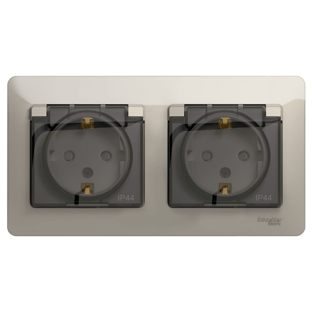 Розетка двойная Schneider Electric Glossa молочный цвет с крышкой, шторками и рамкой GSL000947