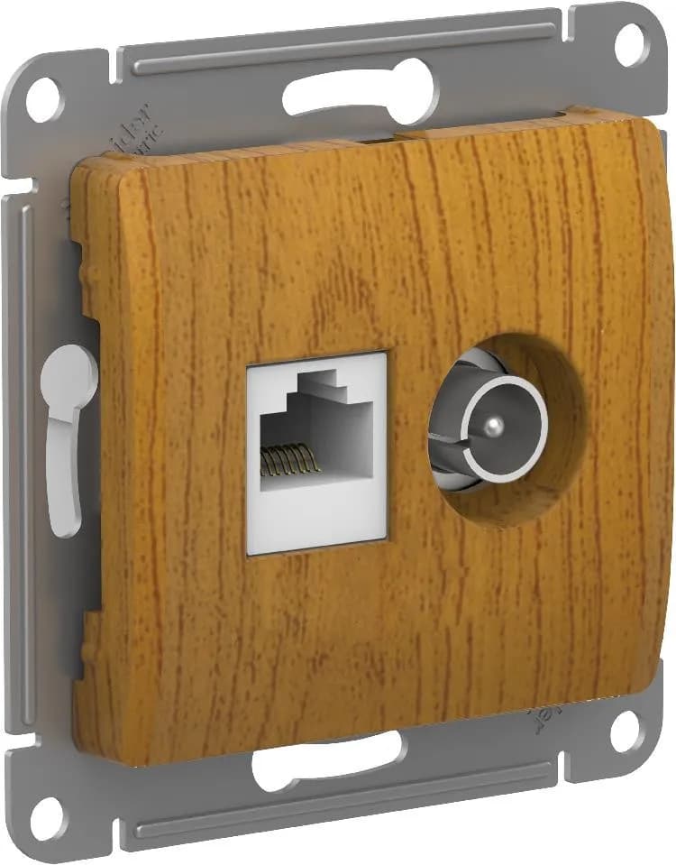 Розетка комбинированная TV и компьютерная (RJ45) Systeme Electric (Schneider) Glossa, цвет дуб