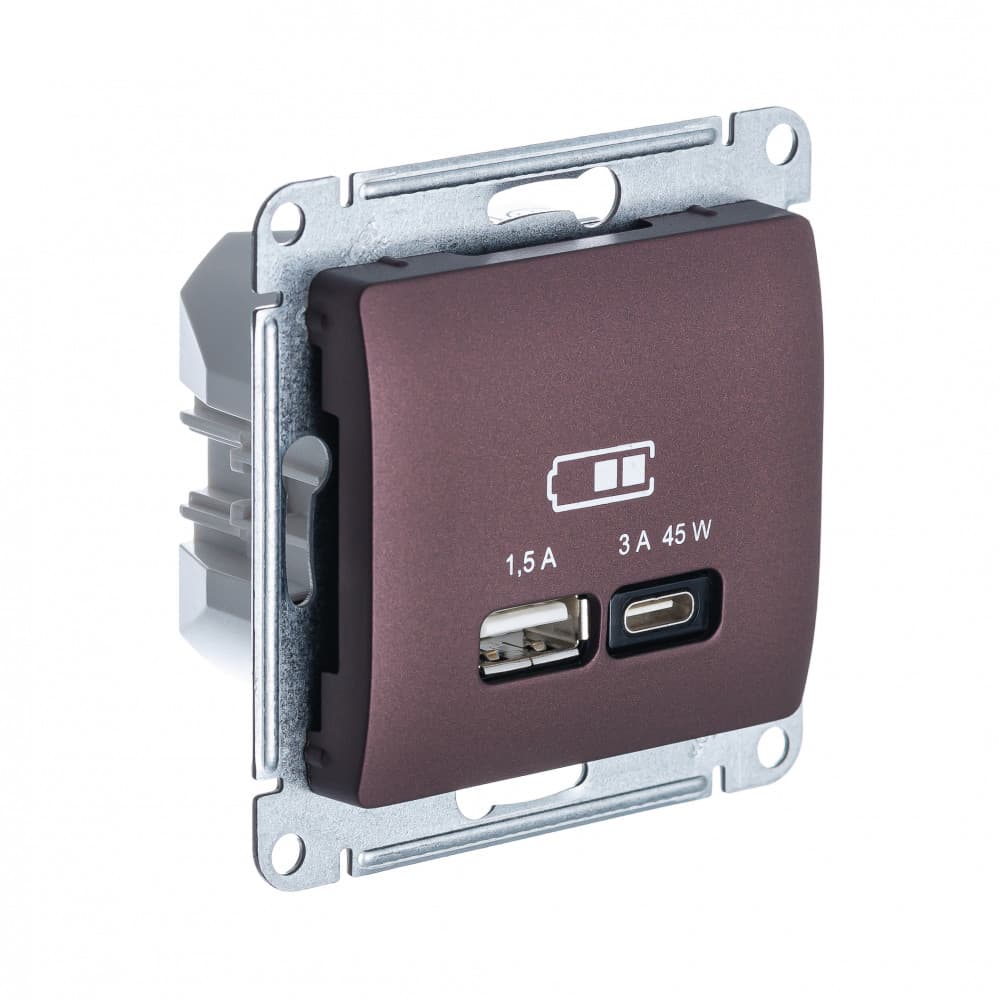 Розетка Schneider Electric Glossa баклажановый цвет с портами USB Type-A и Type-C GSL001129