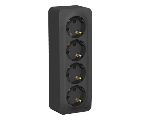 Розетка четверная с заземлением и защитными шторками Systeme Electric Blanca BLNRA011416, цвет антрацит, защита от детей, четыре разъема с заземлением.