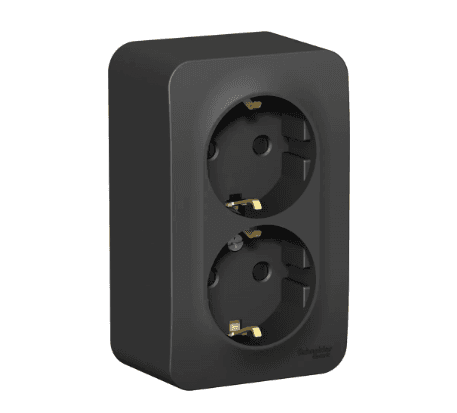 Розетка двойная с заземлением и защитными шторками Systeme Electric Blanca BLNRA011216, цвет антрацит, защита от детей, два разъема с заземлением.