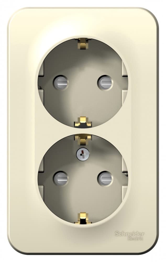 Розетка двойная с заземлением и защитными шторками Systeme Electric Blanca BLNRA011212, цвет молочный.