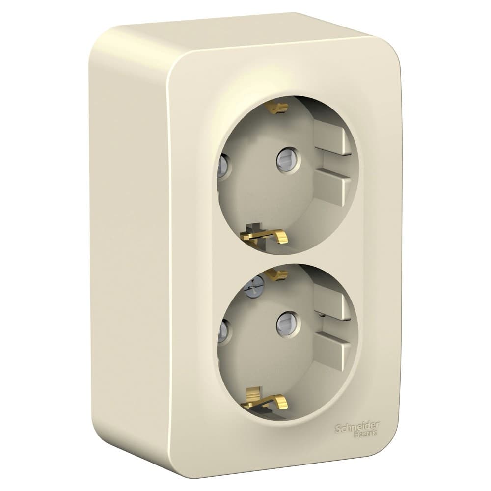 Розетка двойная с заземлением и защитными шторками Systeme Electric Blanca BLNRA011212, цвет молочный, защита от детей, два разъема с заземлением.