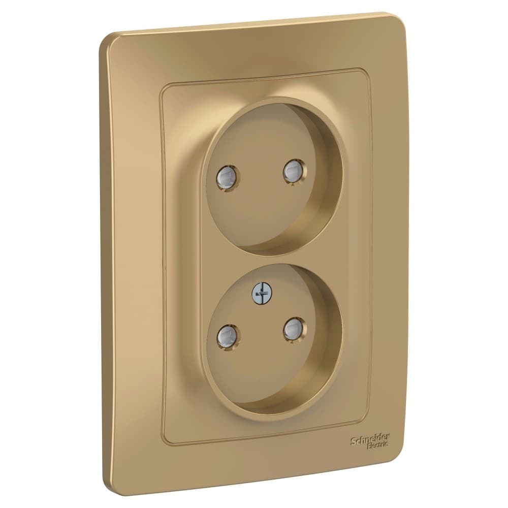 Розетка двойная без заземления с защитными шторками Systeme Electric Blanca BLNRS000124, цвет титан, защита от детей, для скрытого монтажа.