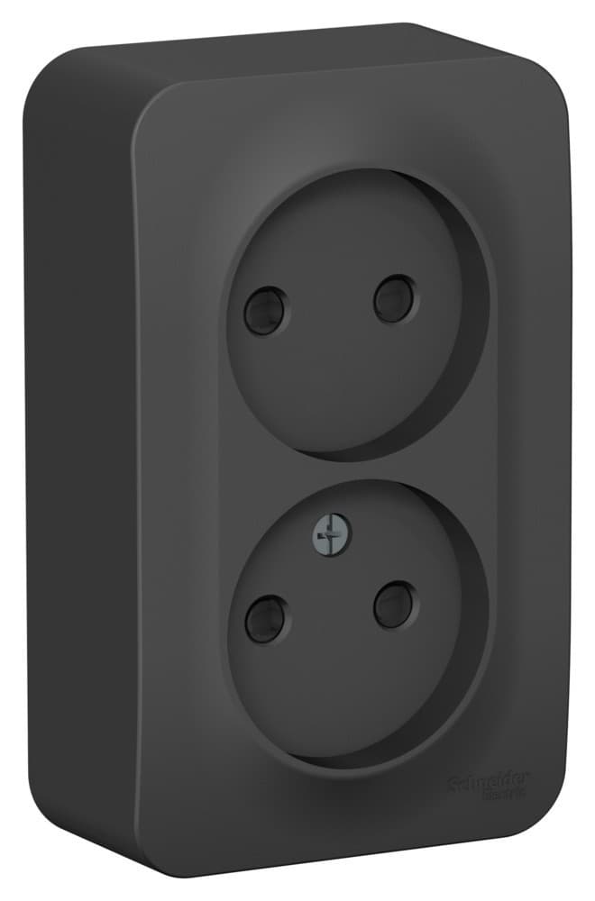 Розетка двойная без заземления с защитными шторками Systeme Electric Blanca BLNRA001216, цвет антрацит, защита от детей, два разъема.