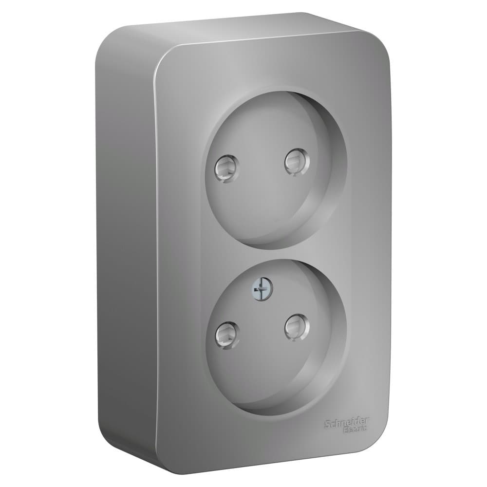 Розетка двойная без заземления с защитными шторками Systeme Electric Blanca BLNRA001213, цвет алюминий, защита от детей, два разъема.