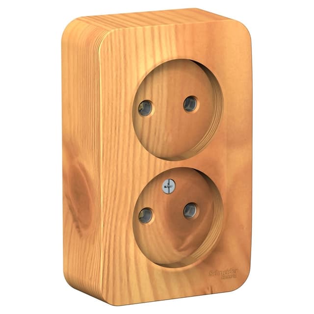 Розетка двойная без заземления Systeme Electric Blanca BLNRA000215, цвет ясень, накладная открытой установки, без защитных шторок.