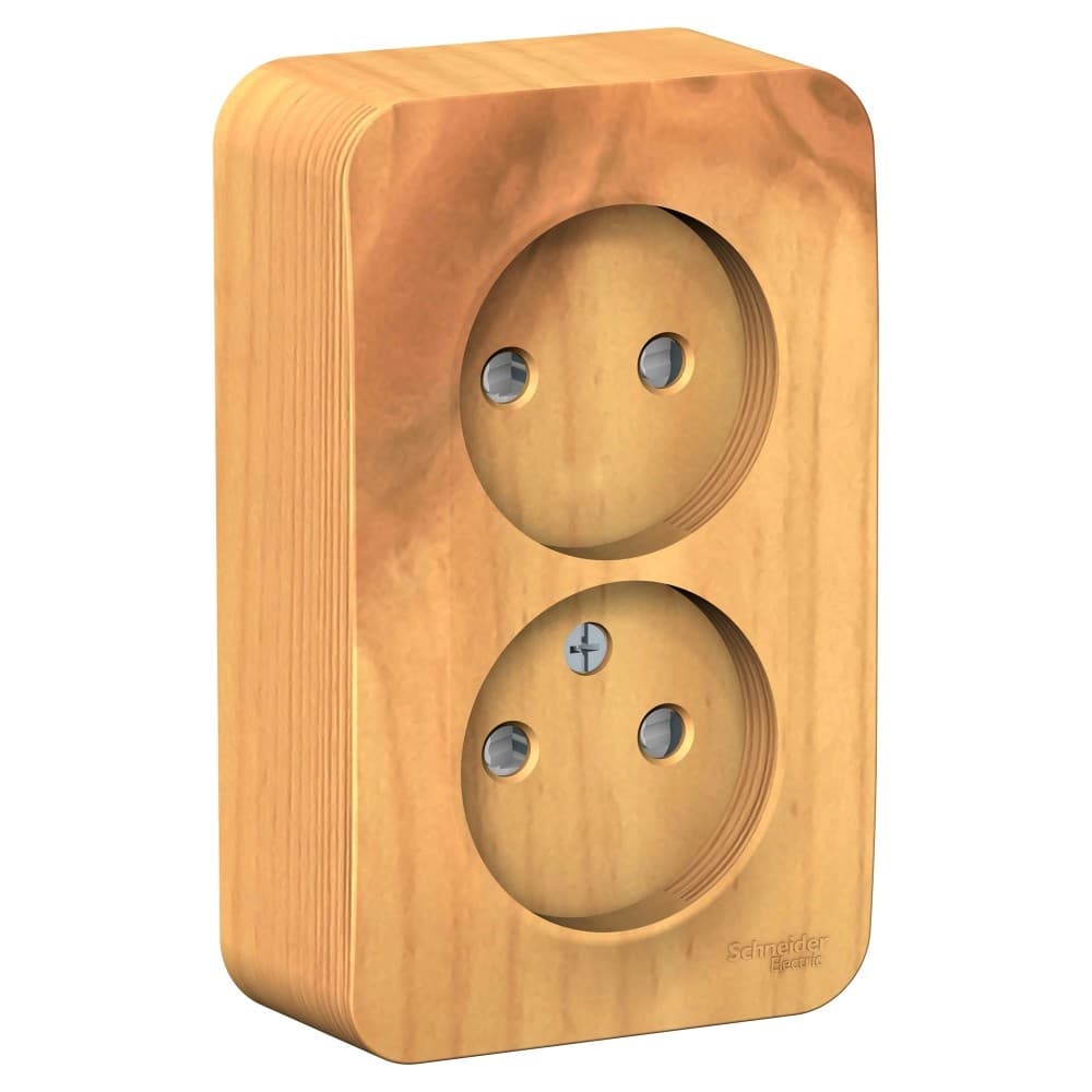 Розетка двойная без заземления с защитными шторками Systeme Electric Blanca BLNRA001215, цвет ясень, накладная открытой установки, безопасность для детей