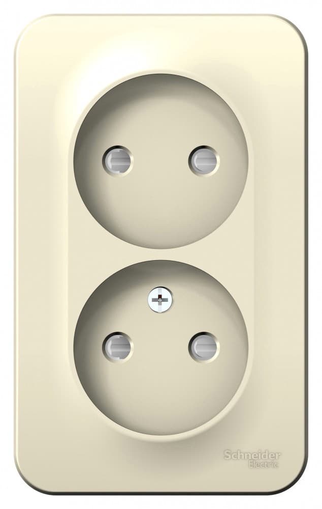 Розетка двойная без заземления с защитными шторками Systeme Electric Blanca BLNRA001212, цвет молочный.