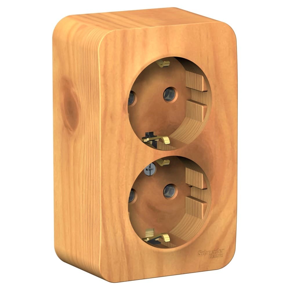 Розетка двойная с заземлением Systeme Electric Blanca BLNRA010215, цвет ясень, накладная открытой установки, без защитных шторок, изолирующая пластина.