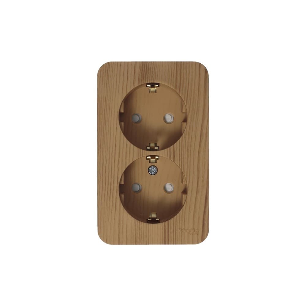 Розетка двойная с заземлением и защитными шторками Systeme (Schneider) Electric Blanca BLNRA011215 (ясень)