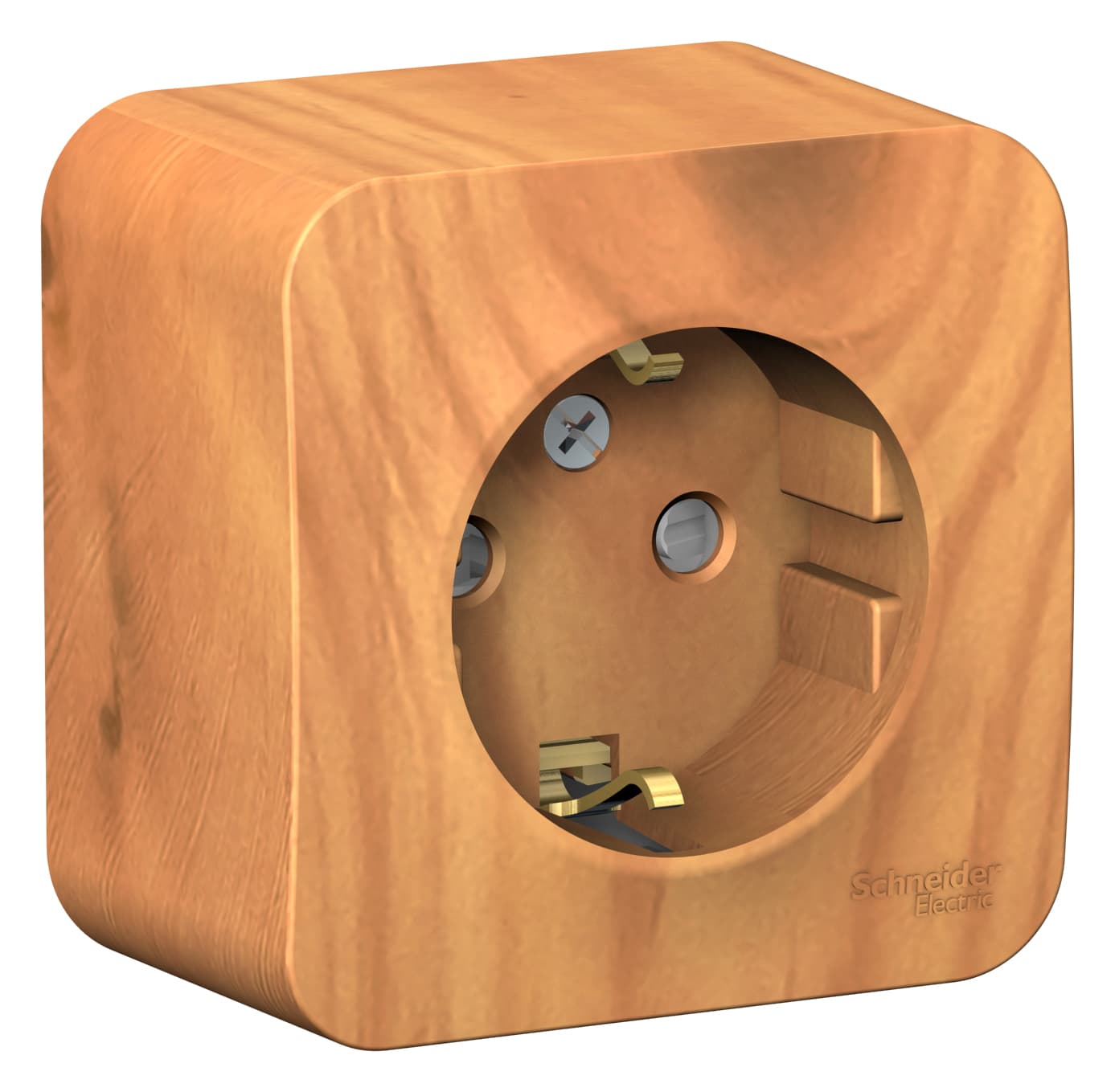 Розетка с заземлением и защитными шторками Systeme Electric Blanca BLNRA011115, цвет ясень, накладная открытой установки, безопасность для детей.