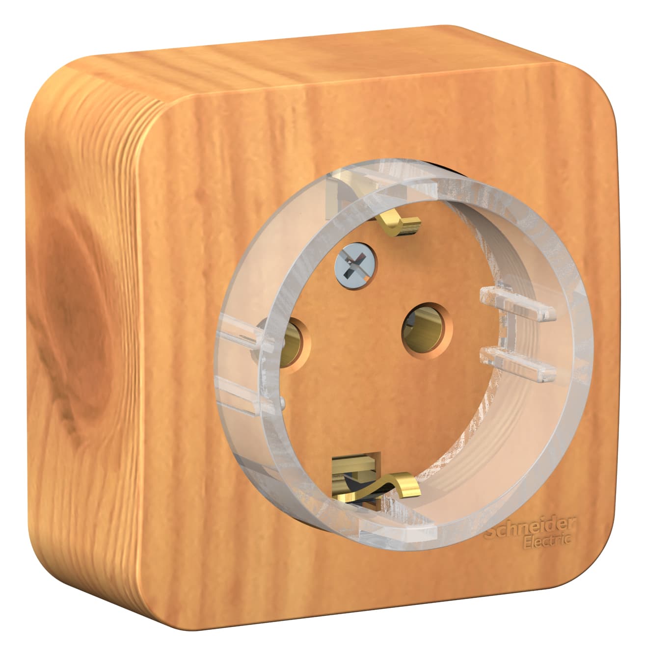 Розетка с заземлением Systeme Electric Blanca BLNRA110115, цвет ясень, накладная открытой установки, компактная, без защитных шторок, изолирующая пластина.