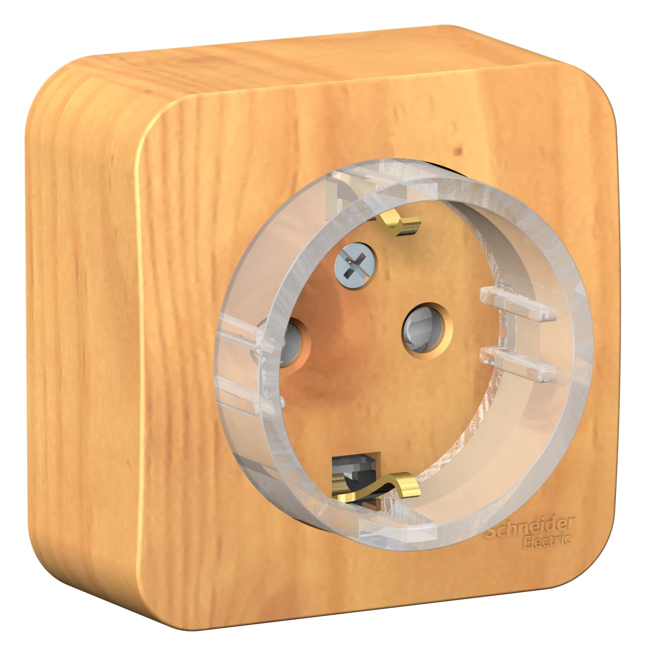 Розетка с заземлением и защитными шторками Systeme Electric Blanca BLNRA111115, цвет ясень, накладная открытой установки, безопасность для детей, компактная.