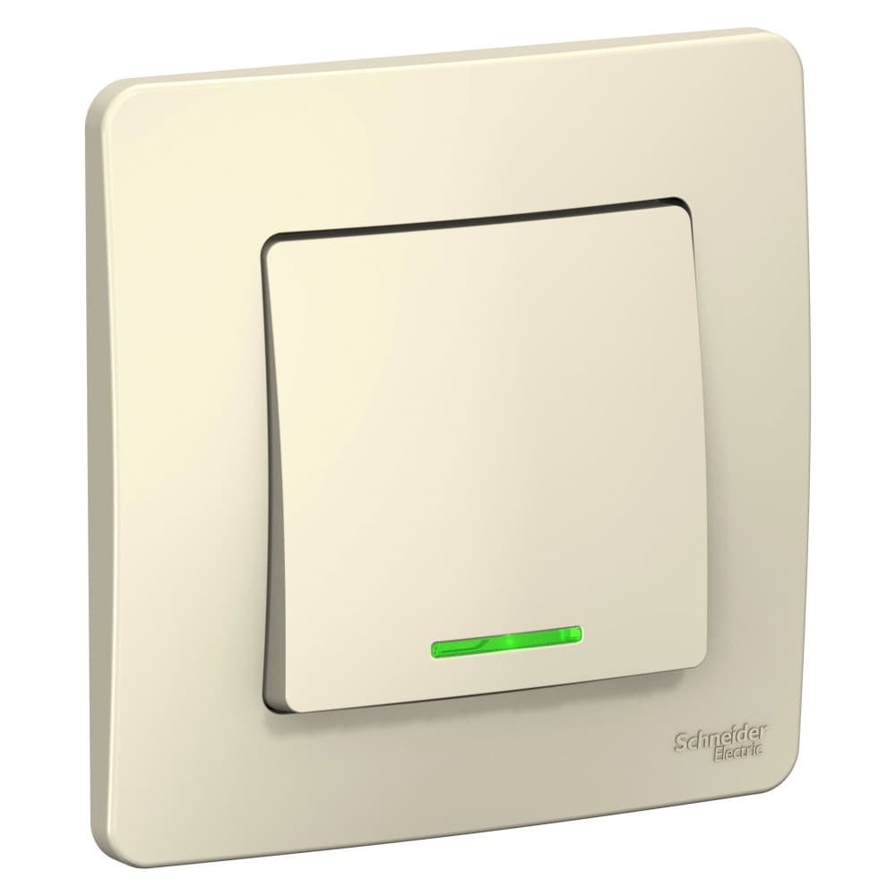 Выключатель одноклавишный проходной с подсветкой Systeme Electric Blanca BLNVS010612, цвет молочный, световой индикатор, управление светом из двух точек.