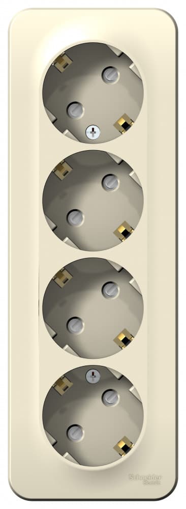 Розетка четверная с заземлением и защитными шторками Systeme Electric Blanca BLNRA011412, цвет молочный.