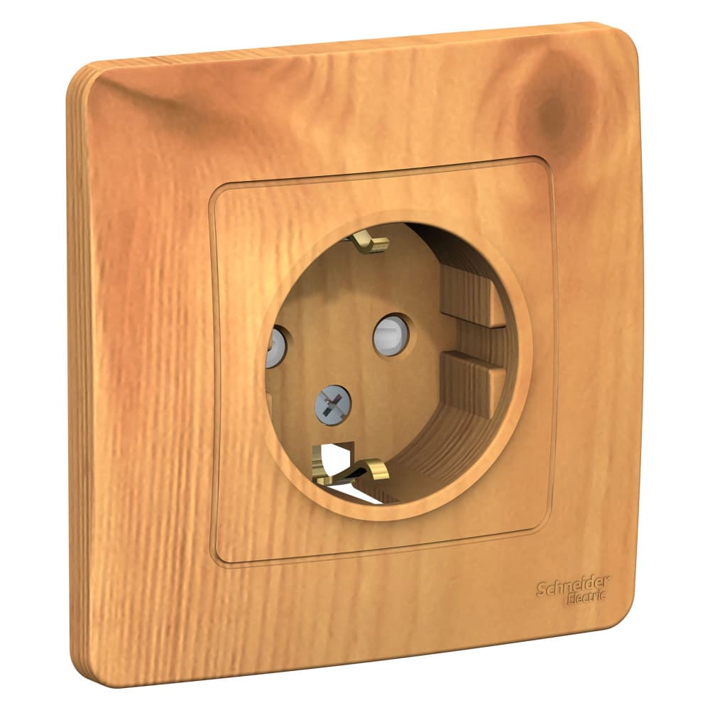 Розетка с заземлением и защитными шторками Systeme Electric Blanca BLNRS001115, цвет ясень, защита от детей, безопасное подключение.