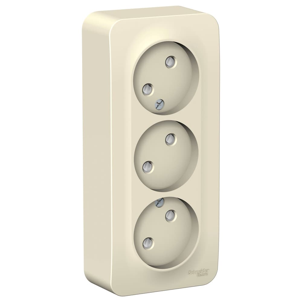 Розетка тройная без заземления с защитными шторками Systeme Electric Blanca BLNRA001312, цвет молочный, защита от детей, три евроразъема.