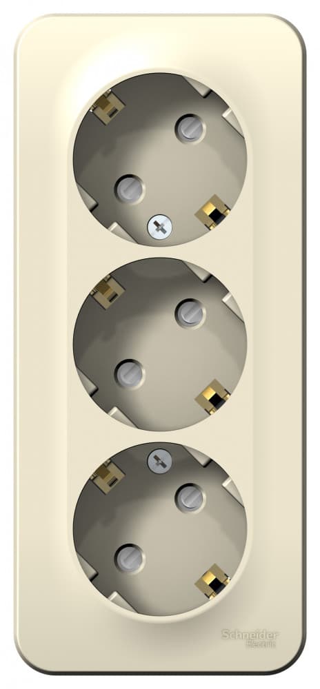 Розетка тройная с заземлением и защитными шторками Systeme Electric Blanca BLNRA011312, цвет молочный.
