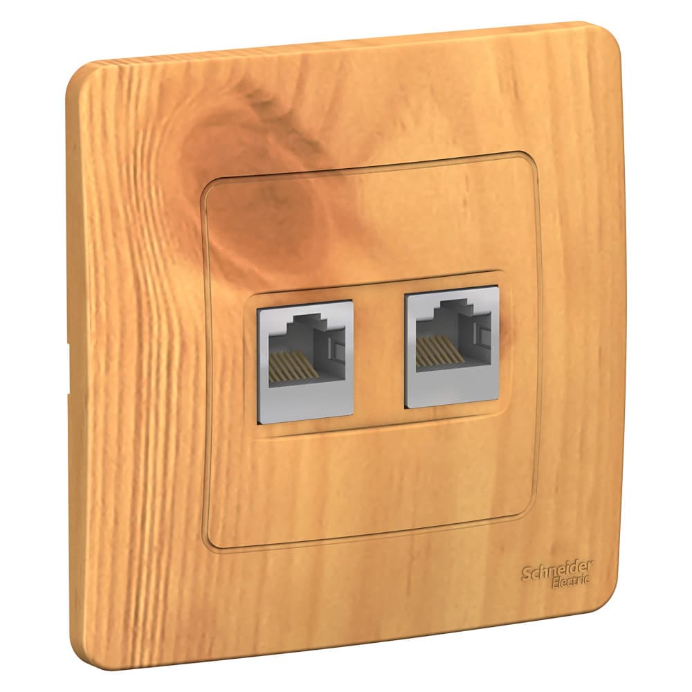 Розетка двойная компьютерная (интернет) Systeme Electric Blanca BLNIS045455, цвет ясень, два порта RJ45 Cat.5e, для скрытого монтажа.