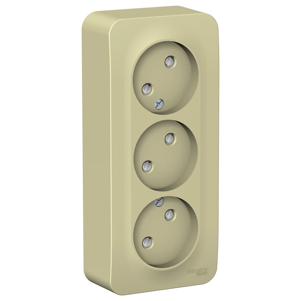 Розетка тройная без заземления с защитными шторками Systeme Electric Blanca BLNRA001317, цвет бежевый, защита от детей, три евроразъема.