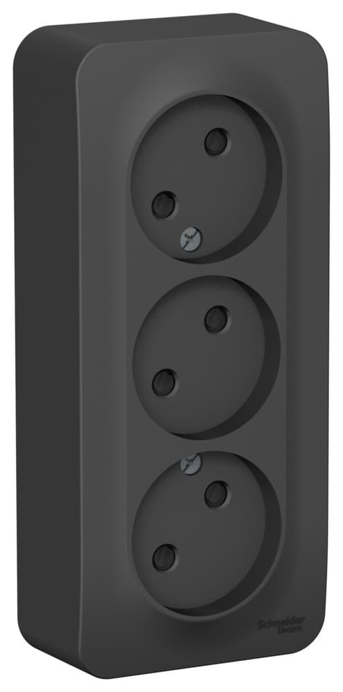 Розетка тройная без заземления с защитными шторками Systeme Electric Blanca BLNRA001316, цвет антрацит, защита от детей, три евроразъема.