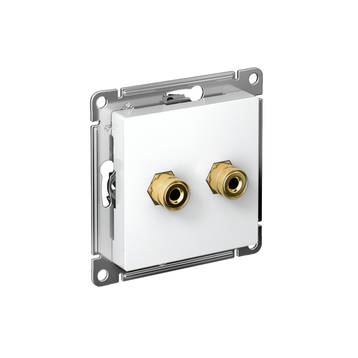 Розетка аудио двойная Systeme Electric AtlasDesign ATN000187, цвет белый, механизм с накладкой, разъемы RCA (тюльпан), для скрытого монтажа