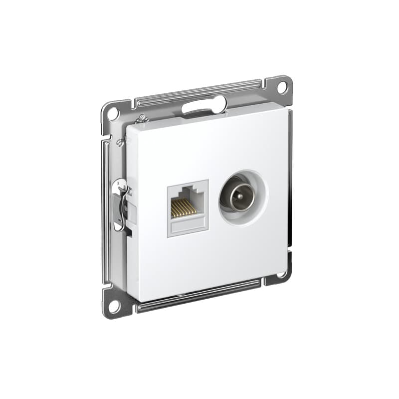 Розетка двойная Systeme Electric ATLASDESIGN ТВ и компьютерная RJ45 (белая) ATN000189