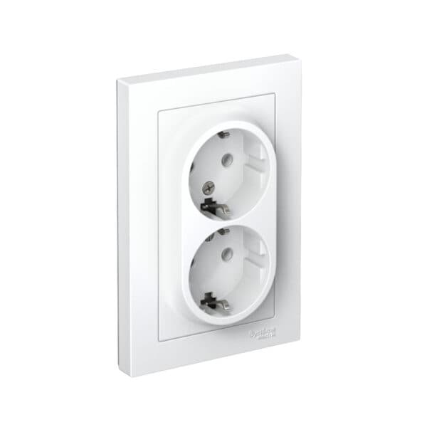 Двойная розетка Systeme (Schneider) Electric AtlasDesign ATN000124 белая с заземлением