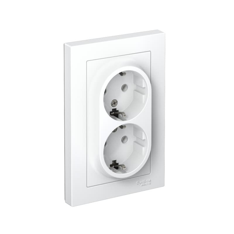 Двойная розетка Systeme (Schneider) Electric AtlasDesign ATN000124 белая с заземлением