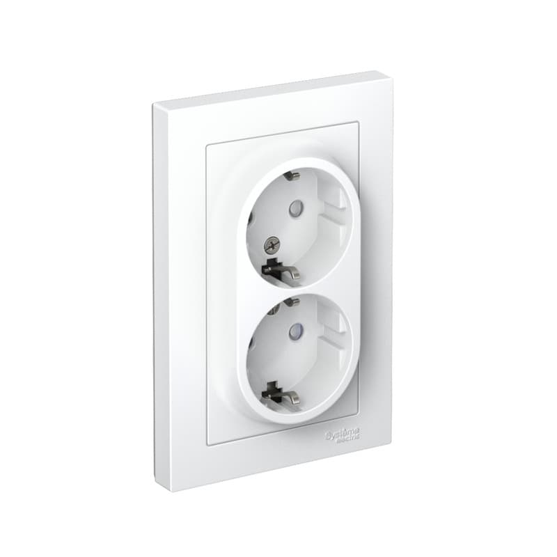 Двойная розетка Systeme (Schneider) Electric AtlasDesign ATN000126 белая с заземлением и шторками