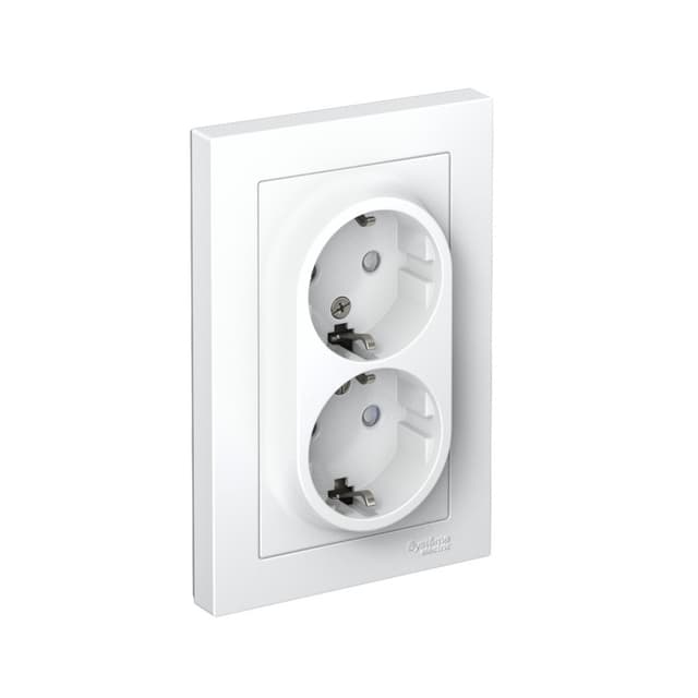 Двойная розетка Systeme (Schneider) Electric AtlasDesign ATN000126 белая с заземлением и шторками