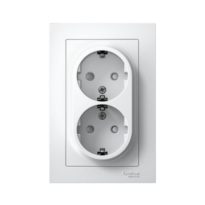 ATLASDESIGN РОЗЕТКА двойная с заземлением со шторками, 16А, в сборе, БЕЛЫЙ