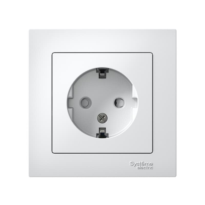 Розетка ATN000144 с заземлением, защитными шторками и рамкой, ATLASDESIGN