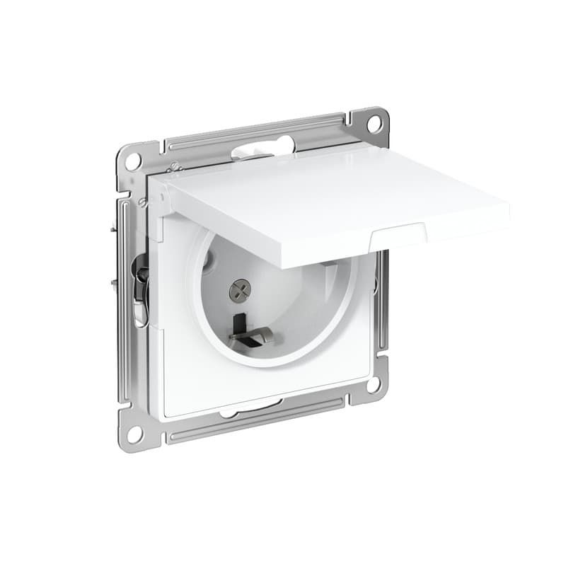Розетка с заземлением, защитными шторками и крышкой Systeme (Schneider) Electric AtlasDesign ATN000146 (белый)
