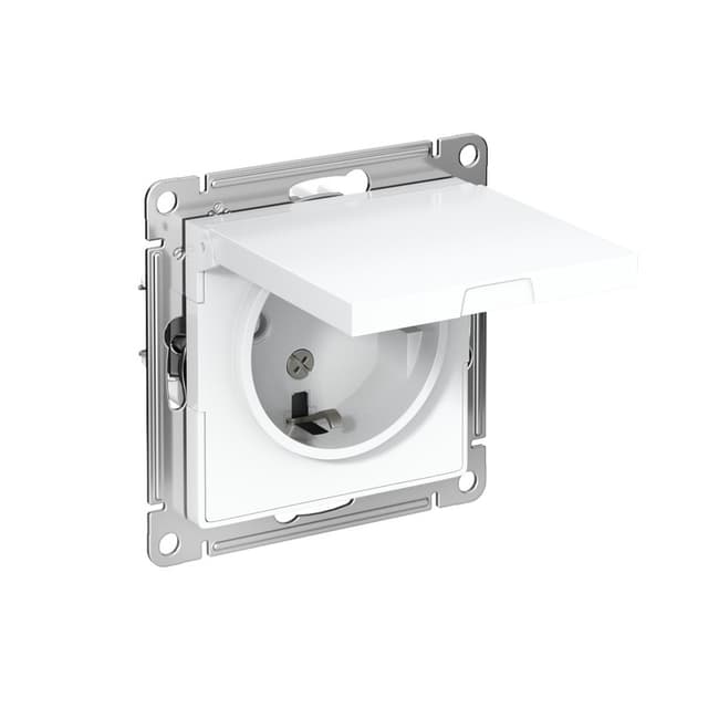Розетка с заземлением, защитными шторками и крышкой Systeme (Schneider) Electric AtlasDesign ATN000146 (белый)