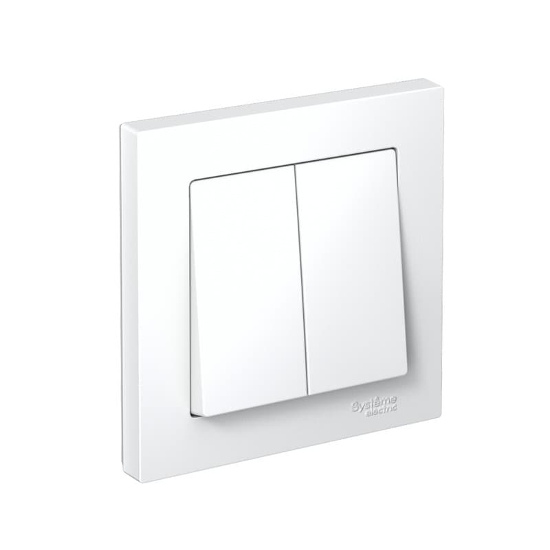 Выключатель двухклавишный Systeme Electric ATLASDESIGN с рамкой ATN000152 (белый комплект)
