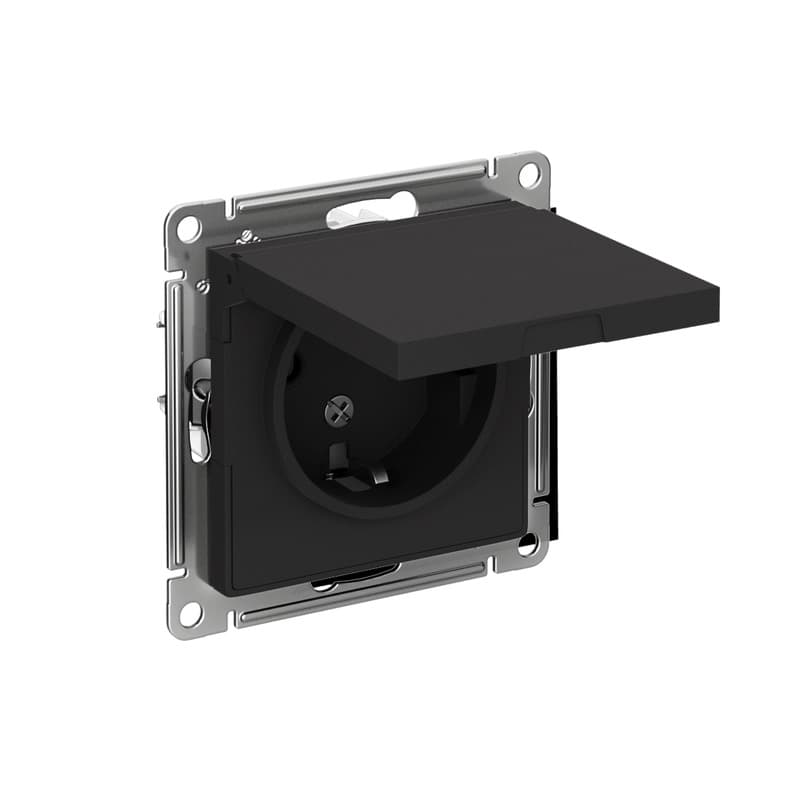 Розетка с заземлением и крышкой Systeme Electric ATLASDESIGN карбон ATN001046