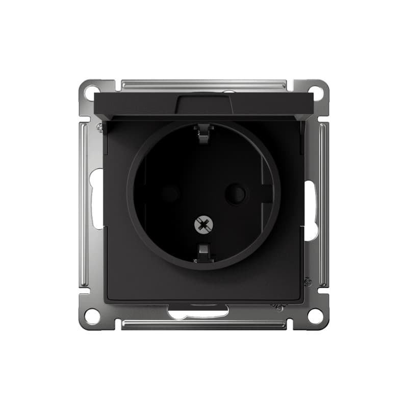 Розетка с заземлением и крышкой Systeme Electric ATLASDESIGN карбон ATN001046 - вид спереди