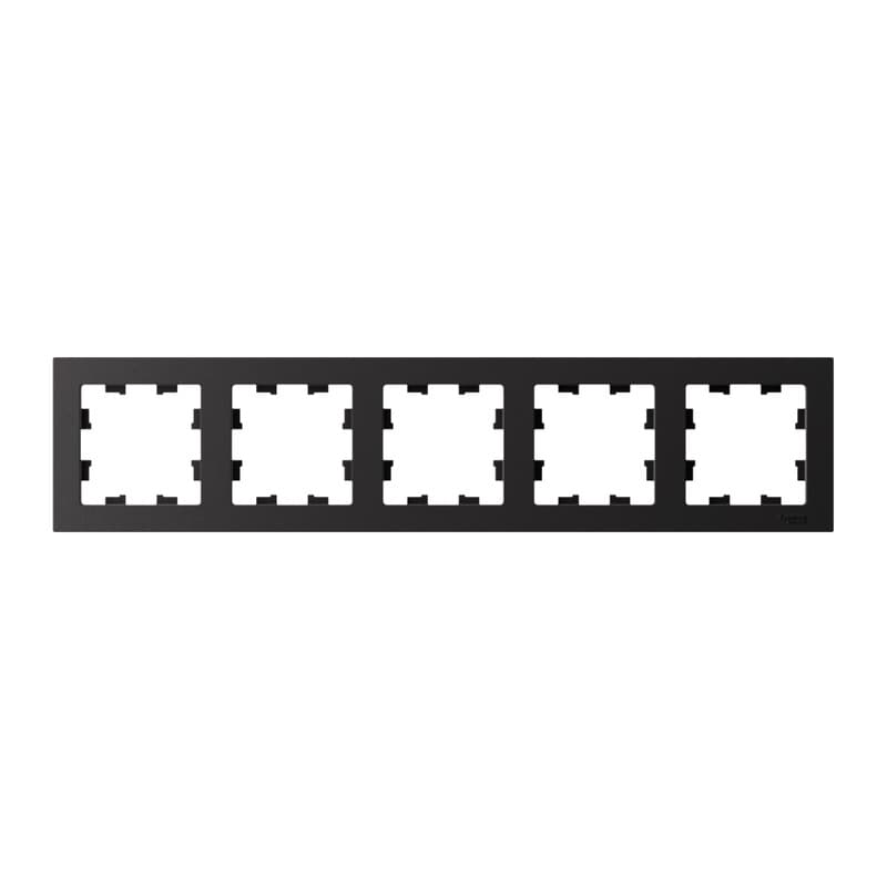 Рамка Schneider Electric AtlasDesign на пять мест для розеток и выключателей, цвет карбон - вид спереди