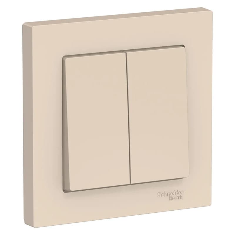 Выключатель двухклавишный Systeme Electric AtlasDesign ATN000252 бежевый с декоративной рамкой