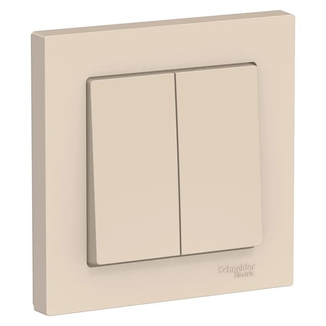 Выключатель двухклавишный Systeme Electric AtlasDesign ATN000252 бежевый с декоративной рамкой
