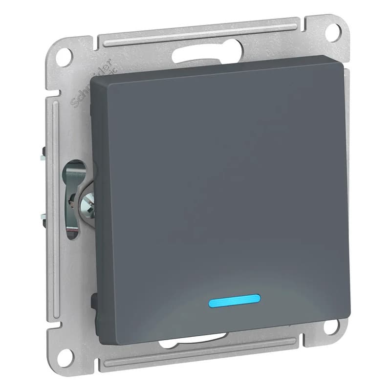 Выключатель одноклавишный с подсветкой Systeme Electric AtlasDesign, световой индикатор в темноте, цвет графит