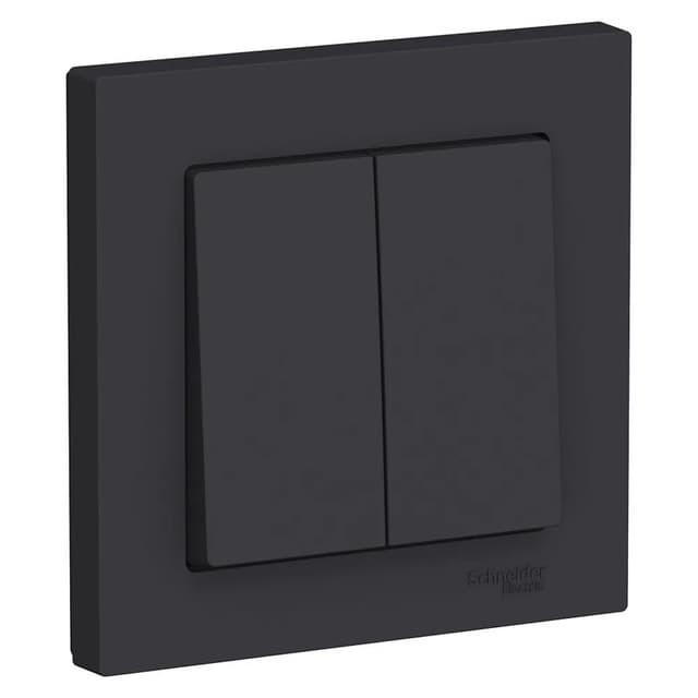 Выключатель двухклавишный Systeme Electric AtlasDesign ATN001052, цвет карбон, с рамкой в сборе, скрытый монтаж.