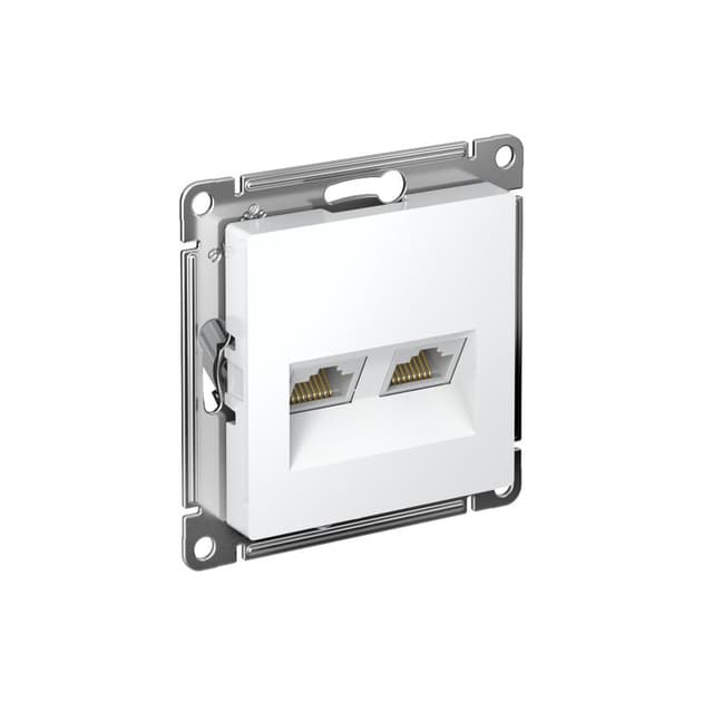 Розетка сетевая двойная Systeme Electric AtlasDesign для подключения двух устройств к интернету, цвет белый